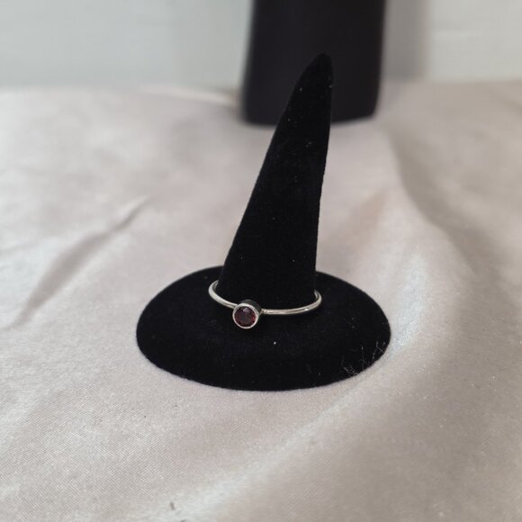 Sterling Silver Ring with Red Garnet – Minimalist Solitaire Size 8.75 - Picture 2 of 6